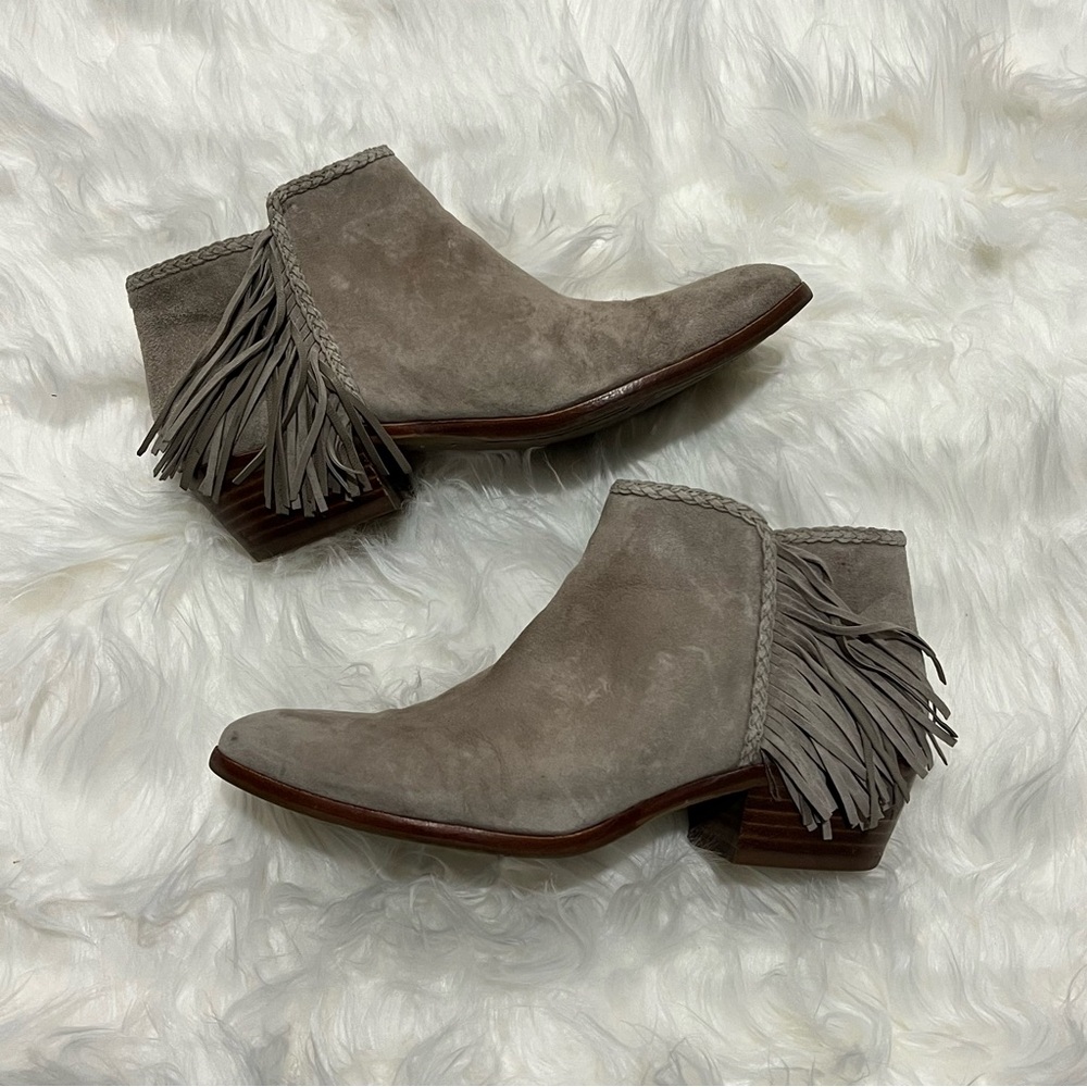Sam Edelman Paige Fringe Booties - Putty Suede